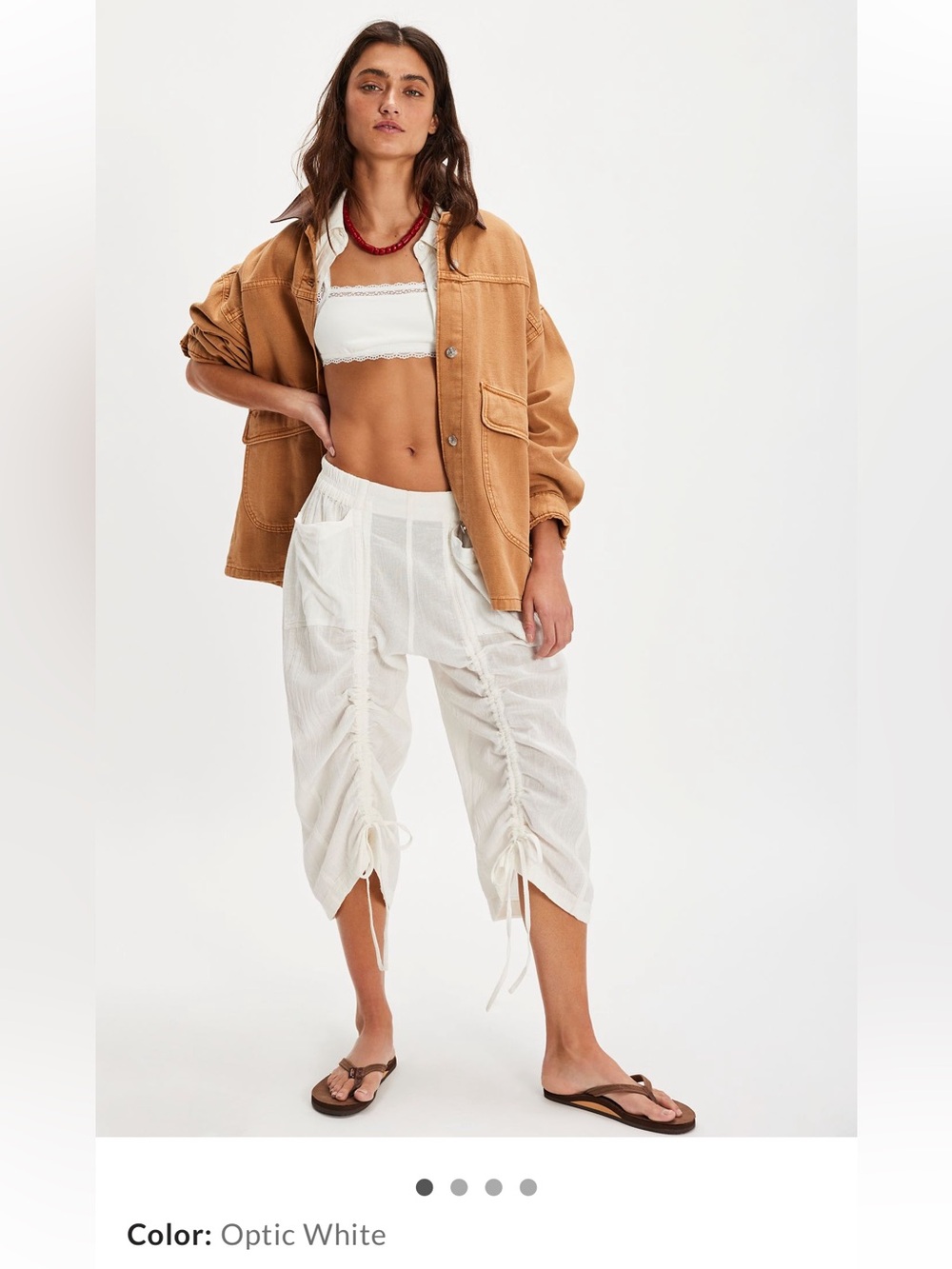 Free People Gianna Ruched Gaucho Pull-On Pants in Optic White